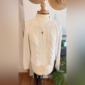 NWOT Elie. Elie Tahari White Cable Turtleneck Sweater Sz medium